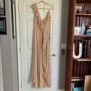 Mac Duggal Sequin High Low Dress in Champagne
